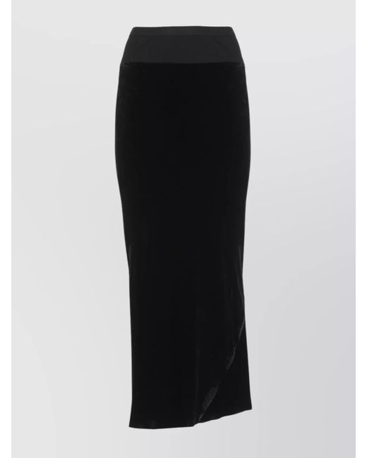 Rick Owens Women's Black Midi Length Skirt Asymmetric Hem