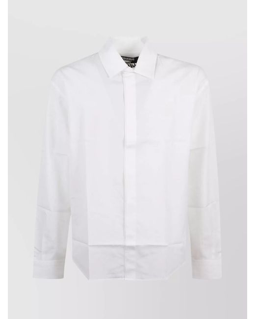 Jacquemus White Long Sleeve Cotton Shirt Featuring Embroidery for men
