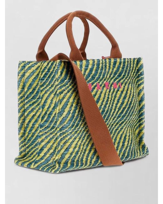 Marni Green Small Tote Bag Basket Patterned Design