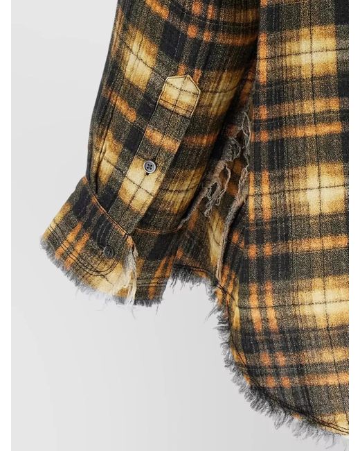 R13 Multicolor Oversized Plaid Shirt Distressed Hem