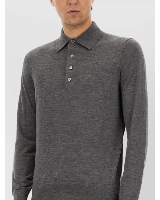 Tom Ford Gray Fine-Knit Wool Long-Sleeve Polo Shirt for men