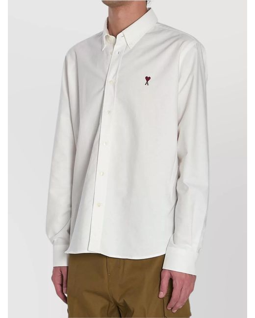 AMI White Heart Friend Collared Cotton Shirt With Long Sleeves for men