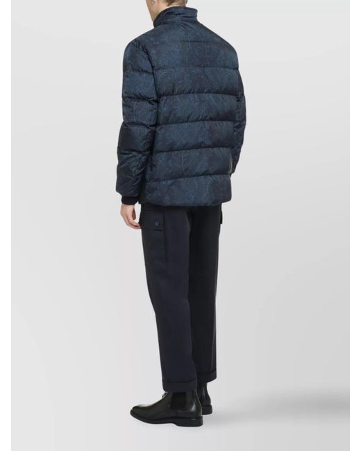 Etro Blue Paisley-Print Down Puffer Jacket for men