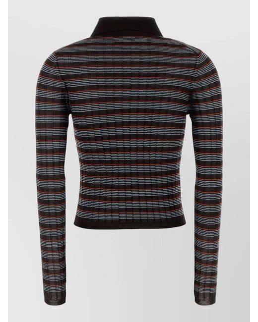 Prada Black Polo Shirt Slim Fit Cropped Striped Knit