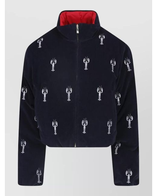 Thom Browne Blue Color Block Padded Cropped Coat High Collar