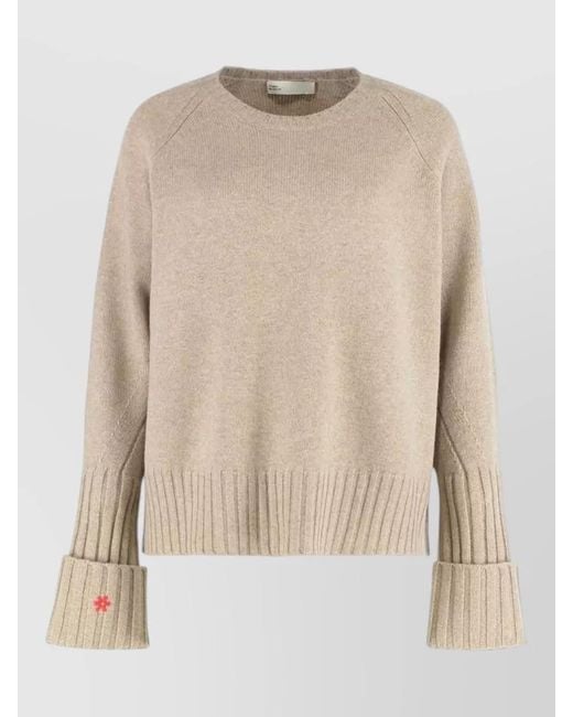 Tory Burch Natural Merino Wool Crew Neck Raglan Sweater