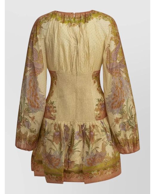 Zimmermann Natural Indra Dress Long Sleeves Floral Sheer