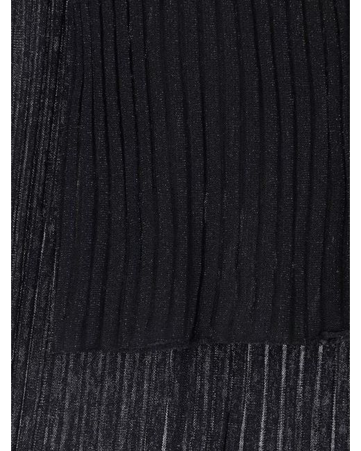Dondup Gray High Waisted Pleated Striped Sheer Midi Skirt