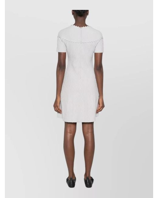 Emporio Armani White Short Sleeve Dress Scalloped Neckline Design