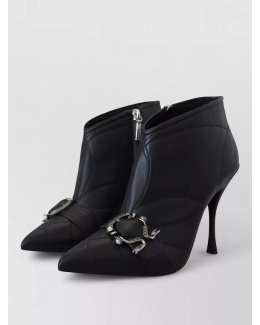 Dolce & Gabbana Black Leather Quilted Buckled Ankle Boots