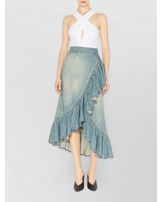 Alaïa Blue Denim Ruffle Wrap Skirt Asymmetric Cut