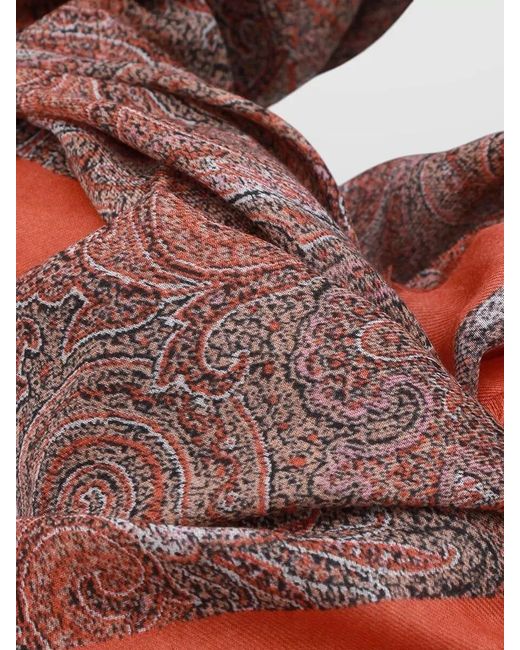 Etro Red Lightweight Rectangular Scarf Fringed Edges