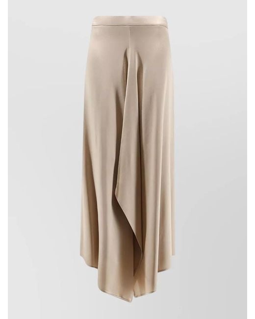 Alysi Natural Asymmetrical Satin Midi Skirt Flared Silhouette