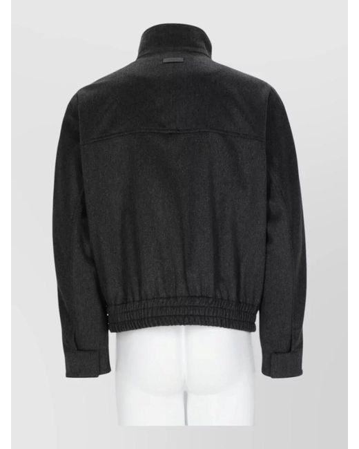 Lardini Black Coat Collar Elastic Hem Front Pockets for men