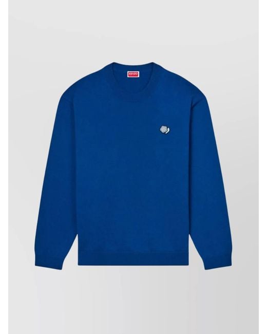 KENZO Blue Timeless Crewneck Sweater With Ribbed Details for men