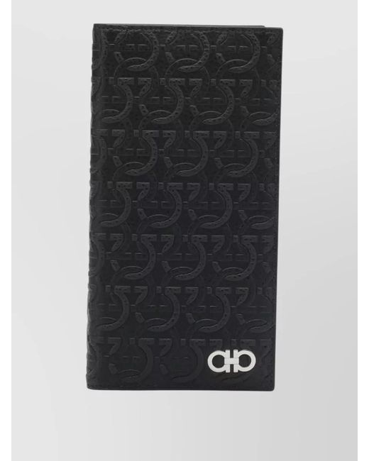 Ferragamo Black Gancini Leather Card Holder Textured Finish for men