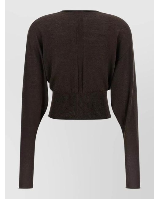 Rick Owens Black Cropped Knit Top V Neckline Long Sleeves