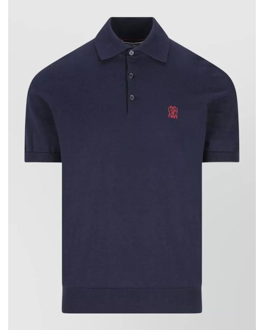 Brunello Cucinelli Blue Cotton Short-Sleeve Polo Shirt for men