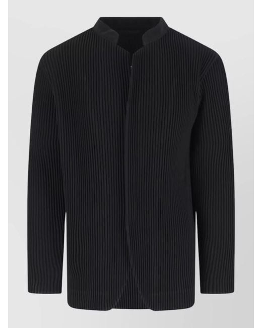 Homme Plissé Issey Miyake Blue Stand Collar Shirt Pleated Texture Button Cuffs for men