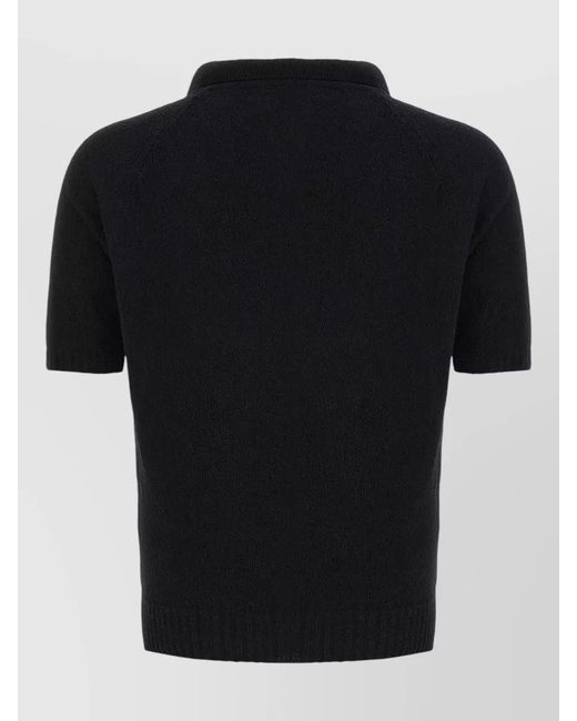 Ma'ry'ya Black Cotton Bouclé Polo Shirt Collared Design for men