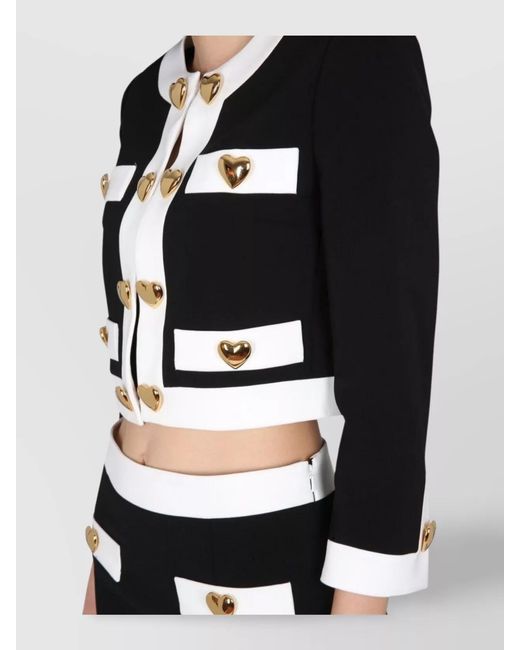 Moschino Black Cropped Jacket Heart Buttons