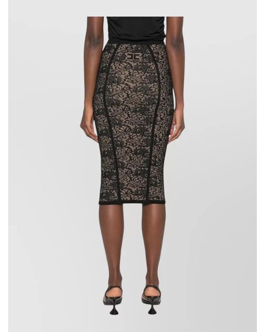Elisabetta Franchi Black Midi Dress Knee Length Lace Detail
