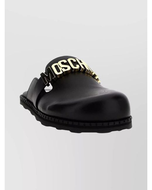 Moschino Black Round Toe Flat Sole Mules