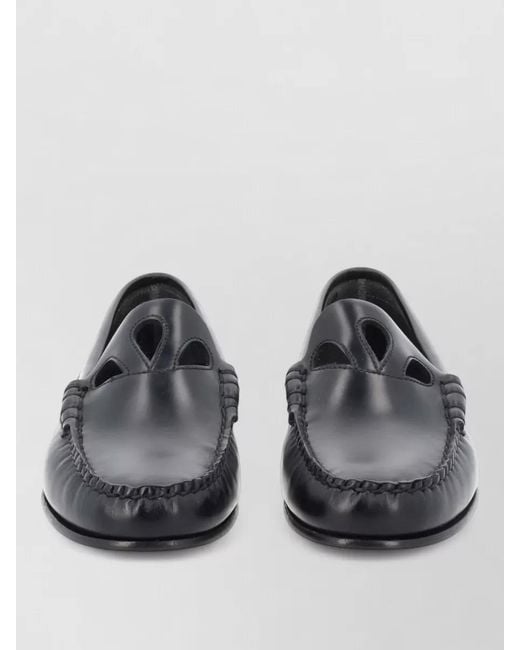 Hereu Gray Loafers Cut Out Design Round Toe Stitching