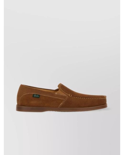 Paraboot Brown Suede Loafers With Rubber Sole And Stitch Detailing for men