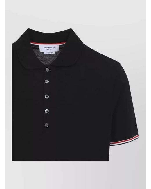 Thom Browne Black Polo Shirt Contrast Trim Short Sleeves for men