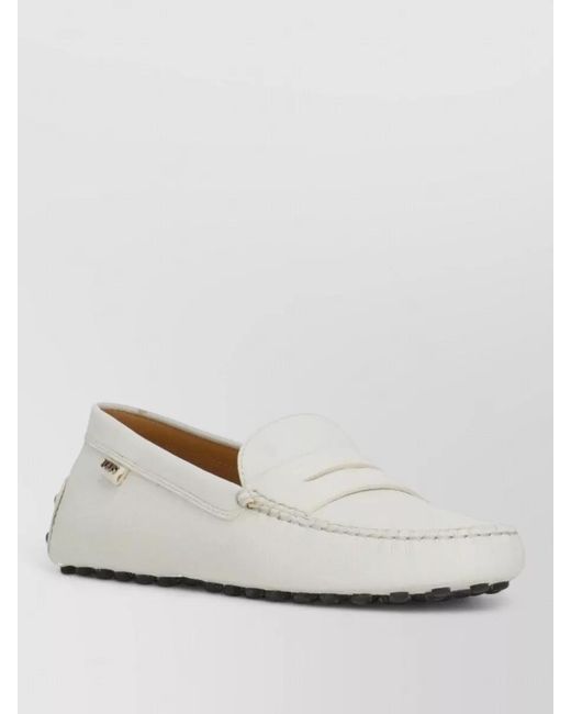 Tod's White Leather Loafers Rubber Sole Round Toe