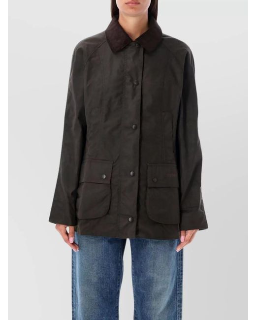 Barbour Black Waxed Cotton Fitted Jacket