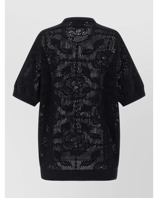Nude Black Cotton Sweater Crew Neck Lace Pattern
