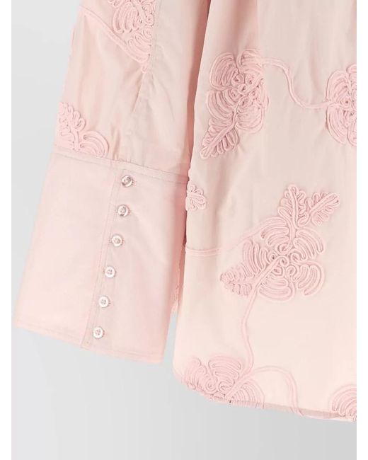 ROTATE BIRGER CHRISTENSEN Pink Floral-Embroidered Cotton Shirt