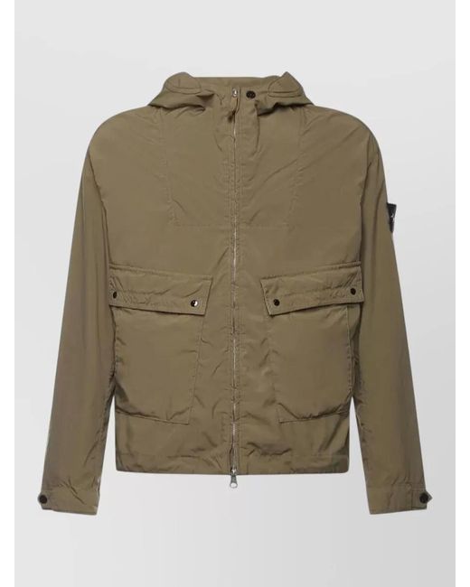 Stone Island Green Canvas Hooded Jacket Front Pockets for men