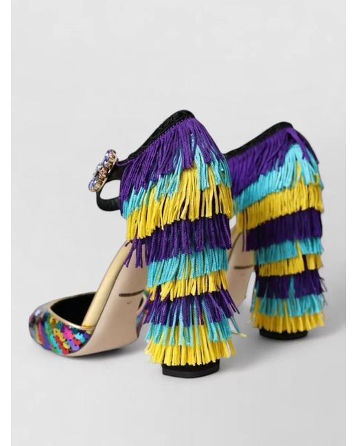 Dolce & Gabbana Blue Leather Embellished Mary Jane Pumps