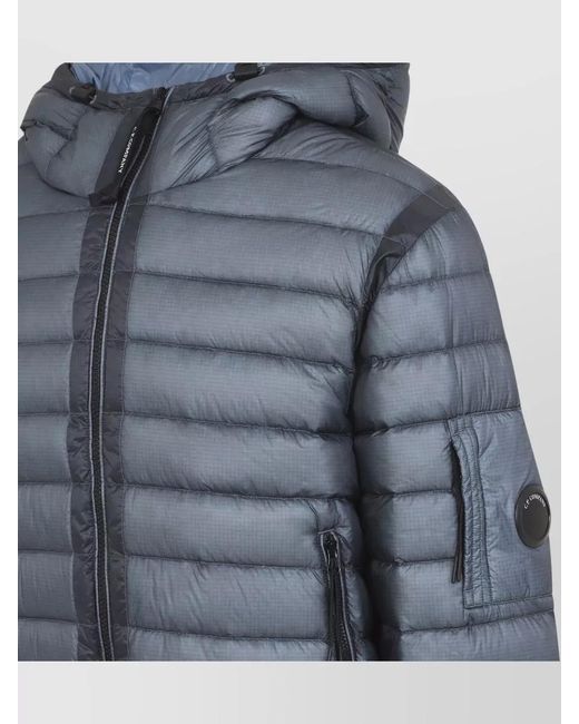 C P Company Blue Hooded Quilted Down Jacket for men
