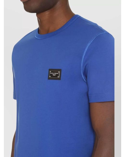 Dolce & Gabbana Blue Cotton Ribbed Crew-Neck T-Shirt for men