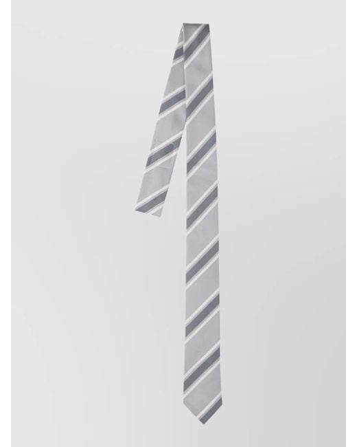 Thom Browne White Slim Striped Tie Narrow Blade Design for men