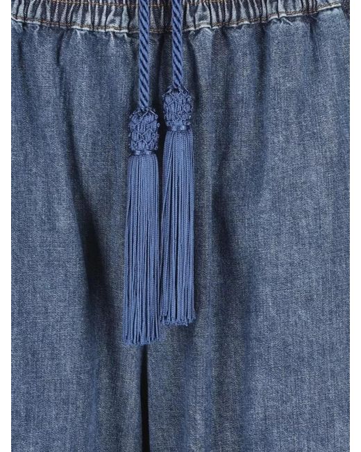 Valentino Garavani Blue Cotton Tassel-Detail Wide-Leg Jeans