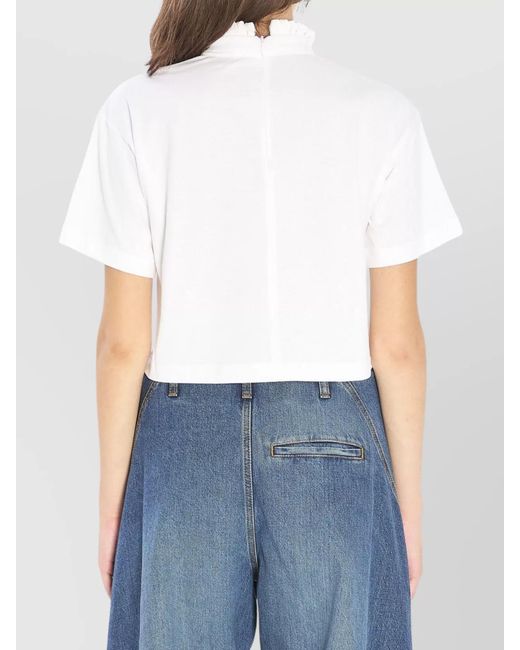 Alaïa White Cotton Cropped High-Neck Short-Sleeve T-Shirt