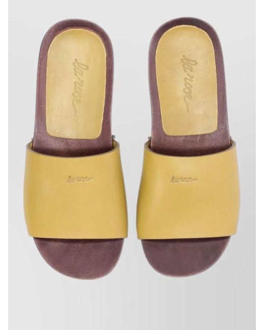 LA ROSE Yellow Leather Sandals Flat Sole Open Toe Studs
