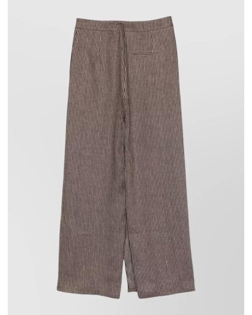 Alysi Gray Striped Wide Leg Tailored Trousers