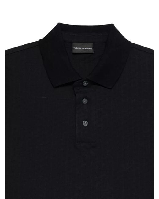 Emporio Armani Black Textured Cotton Short-Sleeve Polo Shirt for men