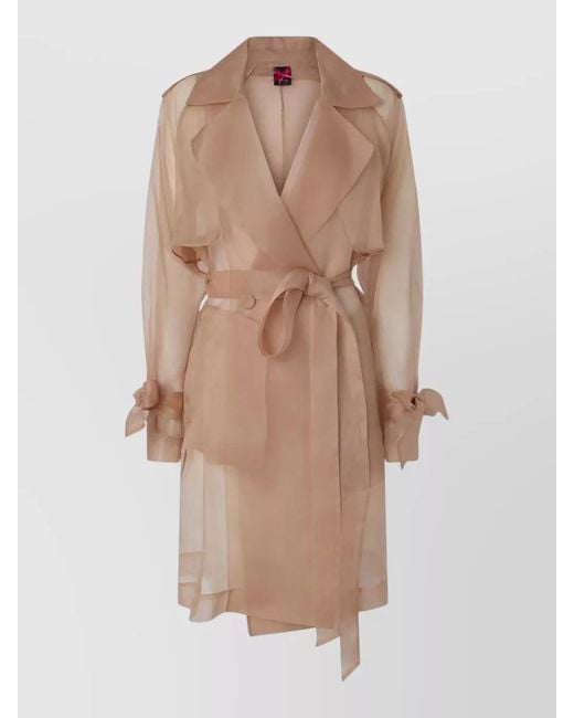 Pinko Natural Silk Belted Double-Breasted Trench Coat
