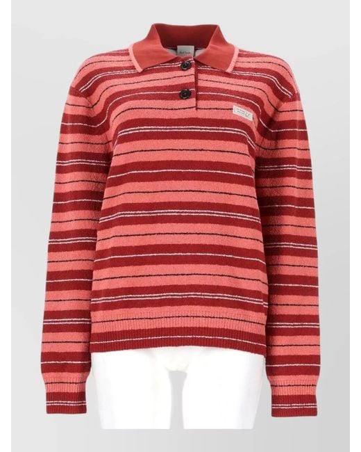 Paul Smith Red Polo Collar Striped Knit Top