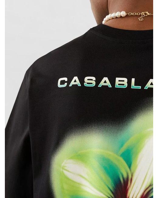 Casablanca Black Oversized Glitch Orchid Print T-Shirt for men