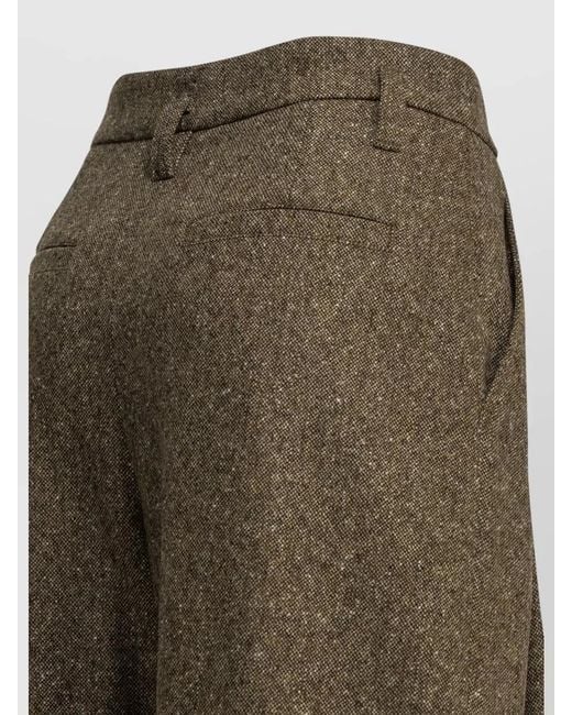 Brunello Cucinelli Green Wool High Waist Wide Leg Tailored Trousers