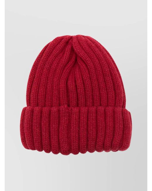Borsalino Red Cashmere Beanie Featuring Folded Cuff
