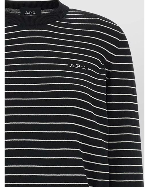 A.P.C. Black Sima Sweater Striped Pattern Ribbed Cuffs Hem